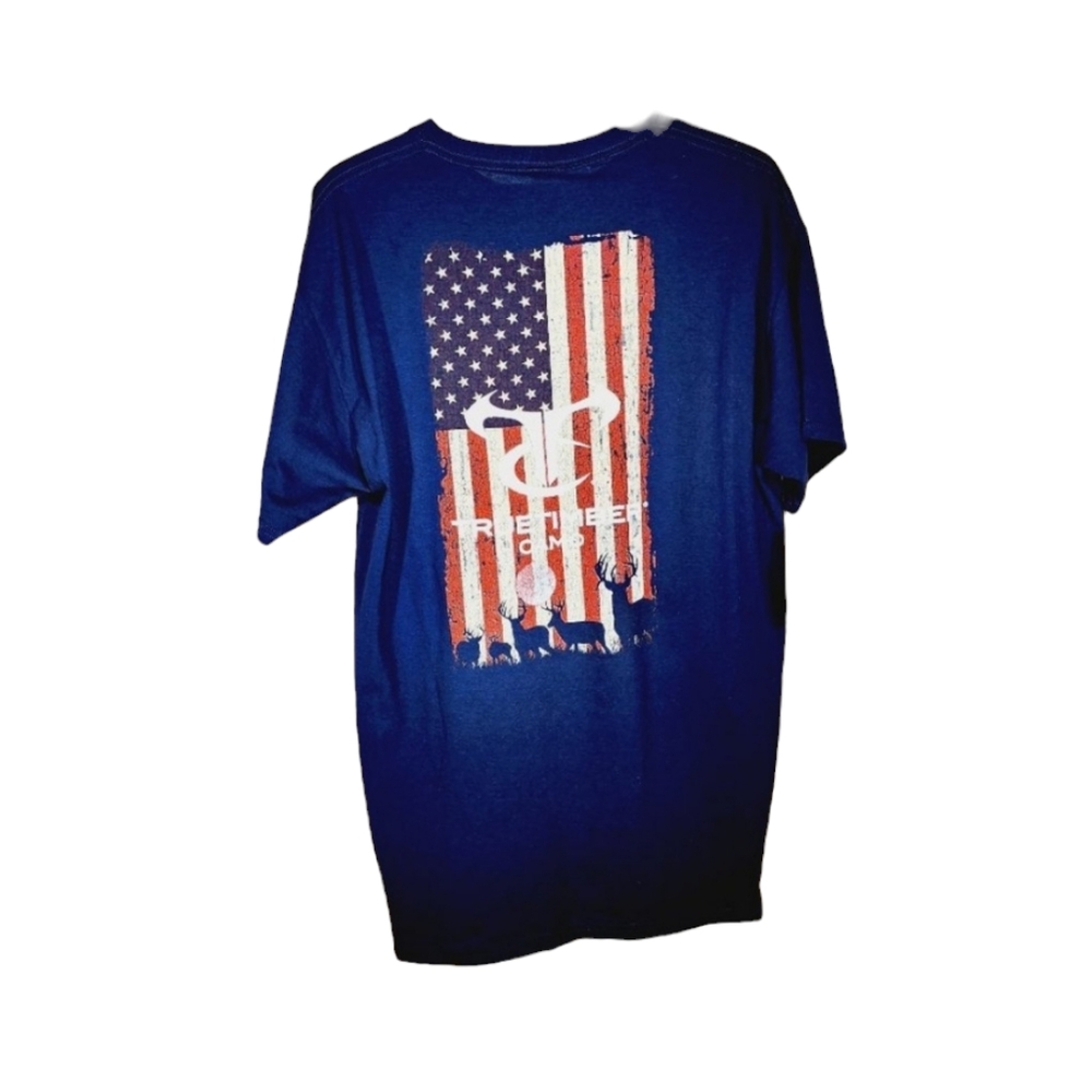True Timber Camo Dale Jr - Navy Blue - American Flag Tee Shirt - NWT - Large‎ -